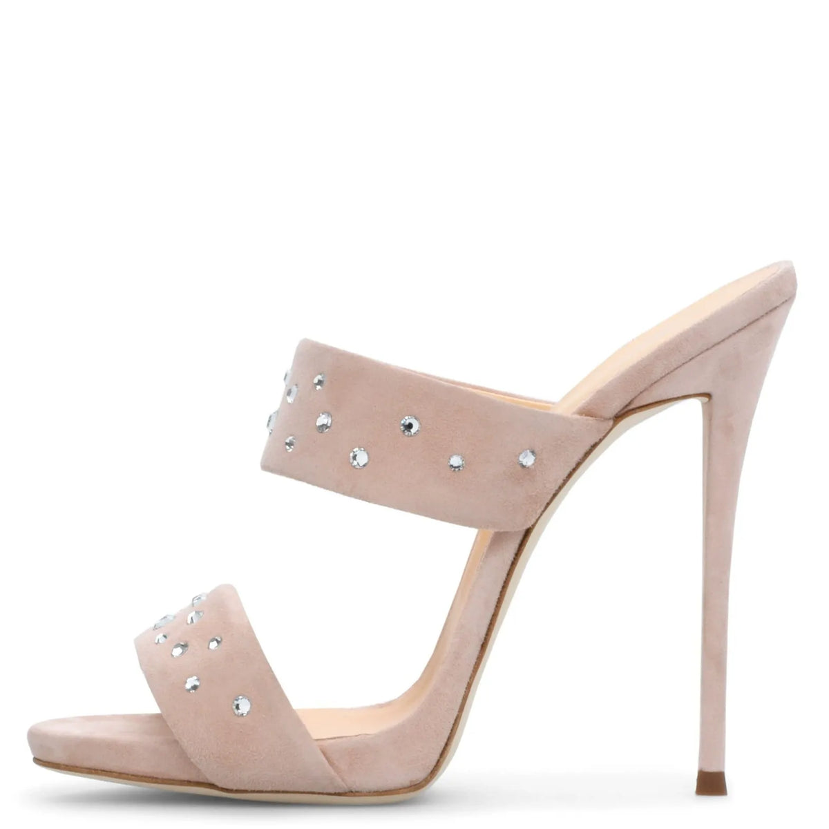 Suede Two-Strap Mules for Women Crystal Stiletto Slip-On Sandals - Styeenigma