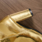 Women Metallic Button Knee High Boots Chunky Heel Faux Leather Boots Gold/Silver - Styeenigma