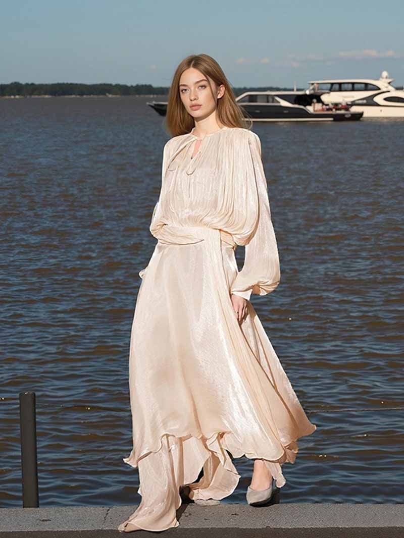 Women Maxi Dress | Puff Sleeve Flowy Gown for Beach Weddings & Vacation