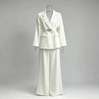 Women’s Belted Blazer Pant Suit | Double Breasted Wide Leg Trouser Set - Styeenigma