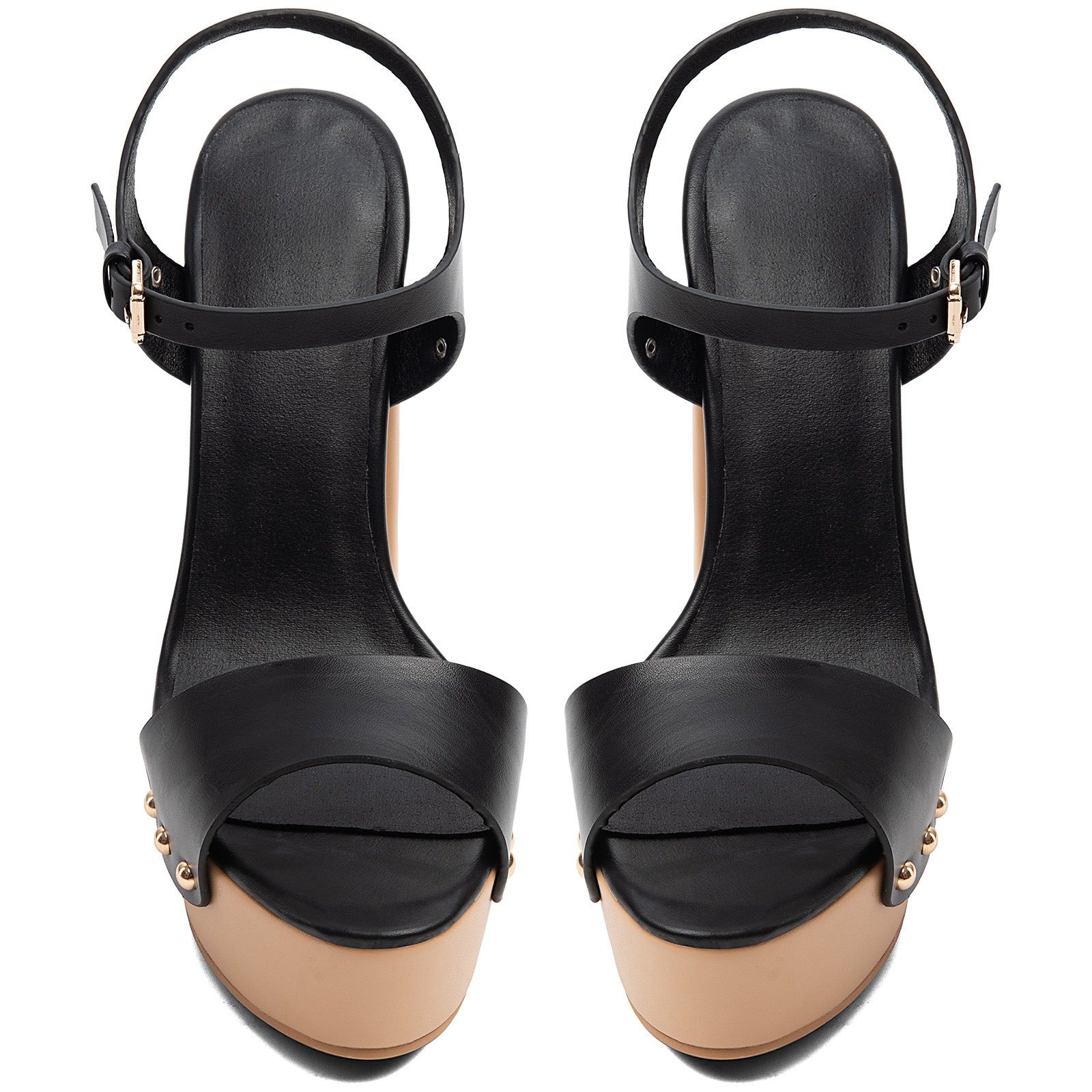 Women's Black Faux Leather Platform Heels Chunky Block High Heels Sandals - Styeenigma