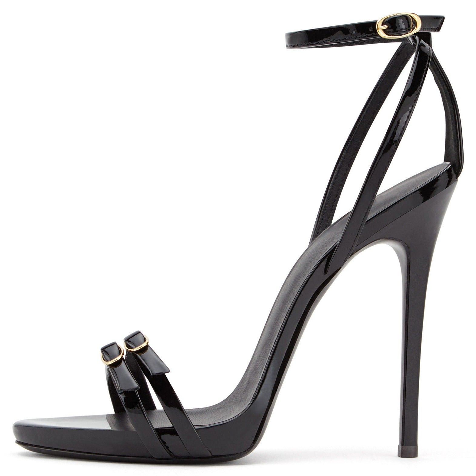 Women's Black Faux Leather Stiletto Heels Bow Ankle Strap Sandals - Styeenigma