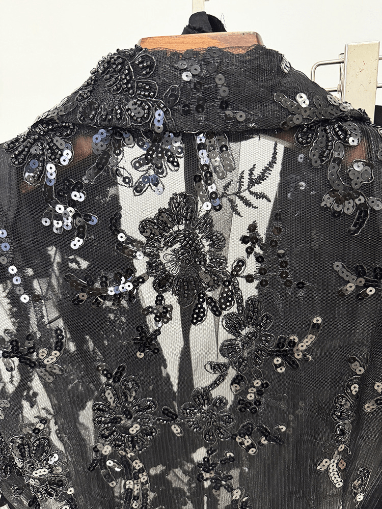 Women's Black Lace Blazer Set - Elegant Formal Pant Suit with Peplum Belt for Evening & Wedding - Styeenigma