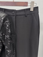 Women's Black Lace Blazer Set - Elegant Formal Pant Suit with Peplum Belt for Evening & Wedding - Styeenigma