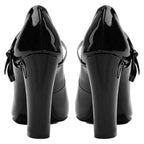 Women's Black Patent Leather Mary Jane Heels – Chunky Block Heel Pumps with Bow Ankle Strap - Styeenigma