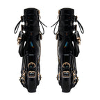 Women's Patent Leather Platform Boots - Gothic Punk Ankle Boots with Gold Buckles & Lace-Up Design | Y2K Alt-Fashion Statement Shoes - Styeenigma