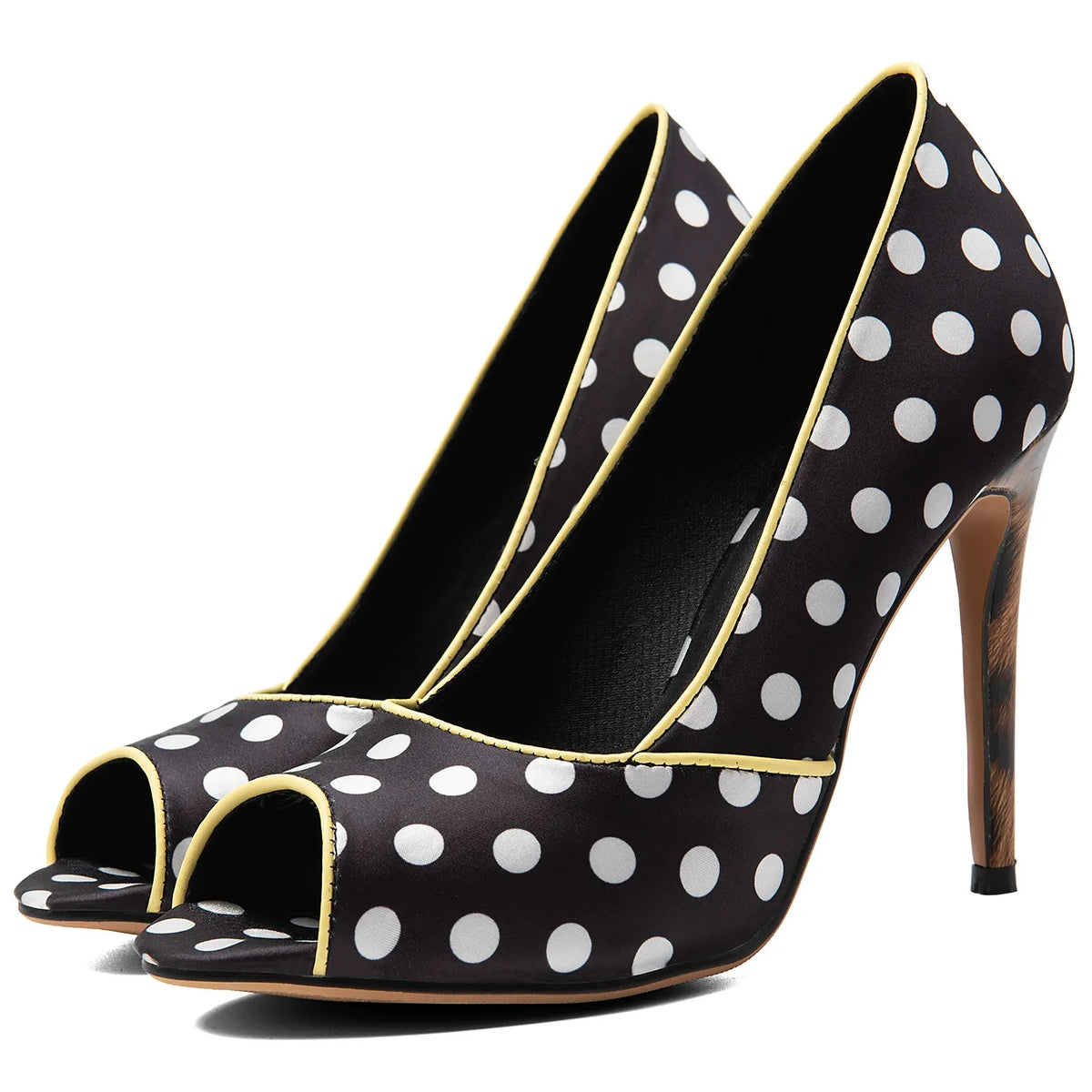 Women's Black Polka Dot Velvet Pumps Peep Toe Stiletto Heels - Styeenigma