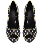 Women's Black Polka Dot Velvet Pumps Peep Toe Stiletto Heels - Styeenigma