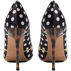 Women's Black Polka Dot Velvet Pumps Peep Toe Stiletto Heels - Styeenigma