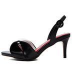 Women's Black White Bow Kitten Heel Sandals Slingback Shoes - Styeenigma