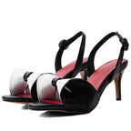 Women's Black White Bow Kitten Heel Sandals Slingback Shoes - Styeenigma