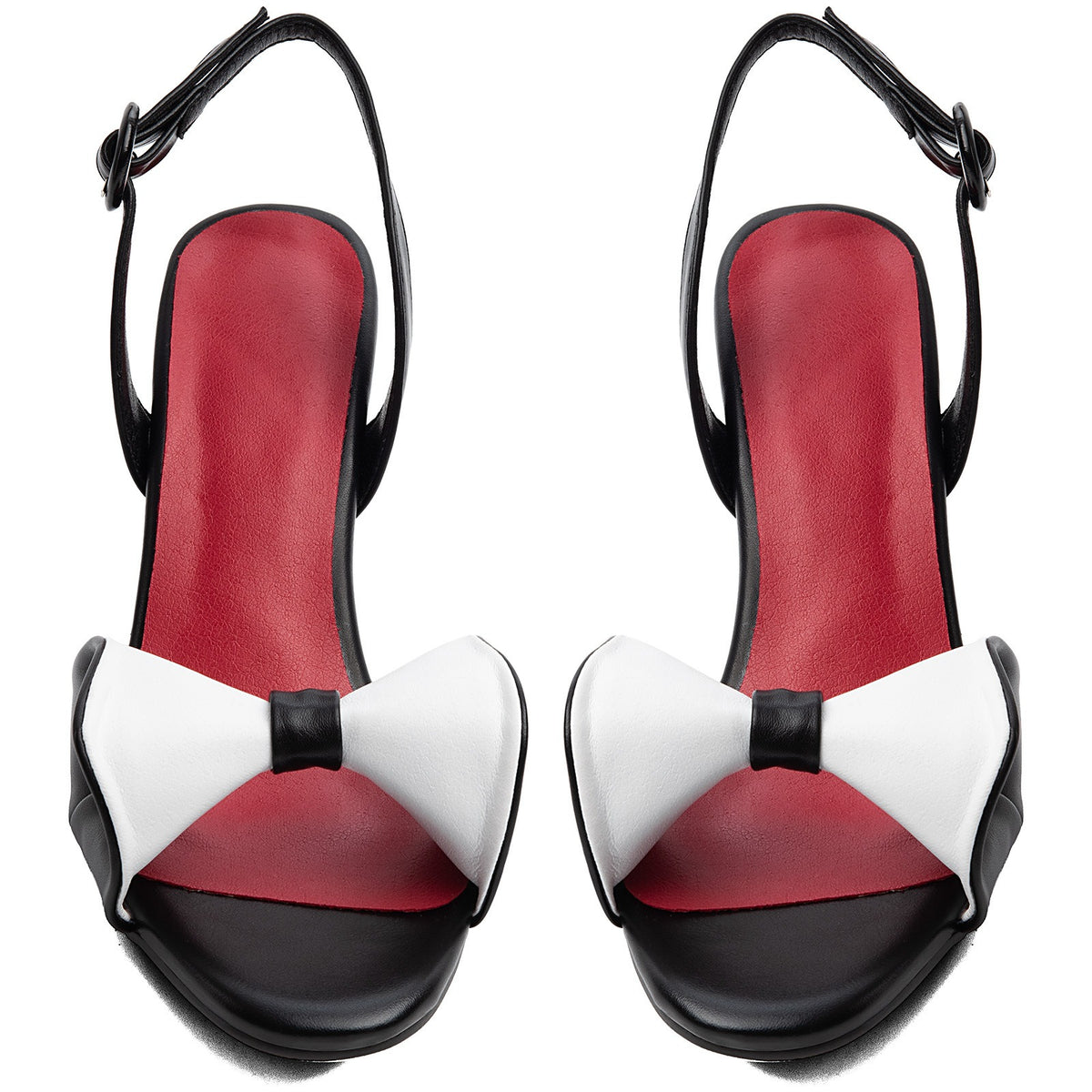 Women's Black White Bow Kitten Heel Sandals Slingback Shoes - Styeenigma