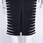 Women's Black and White Bandage Dress - Sleeveless High Neck Bodycon Midi Dress