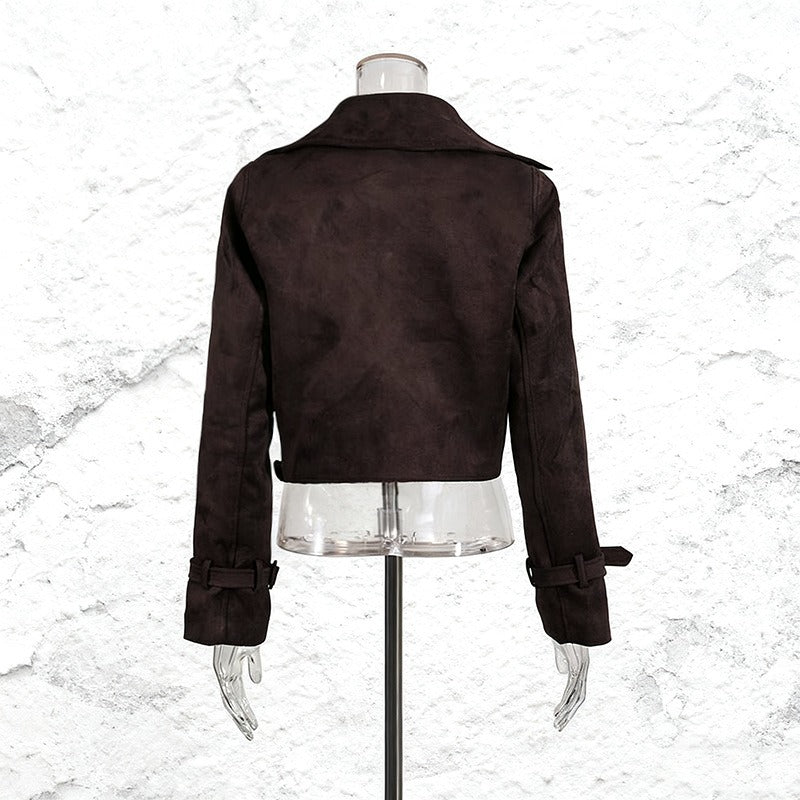 Women’s Cropped Trench Jacket | Belted Lapel Short Coat with Buckle Cuffs - Styeenigma