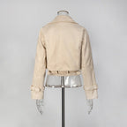 Women’s Cropped Trench Jacket | Belted Lapel Short Coat with Buckle Cuffs - Styeenigma