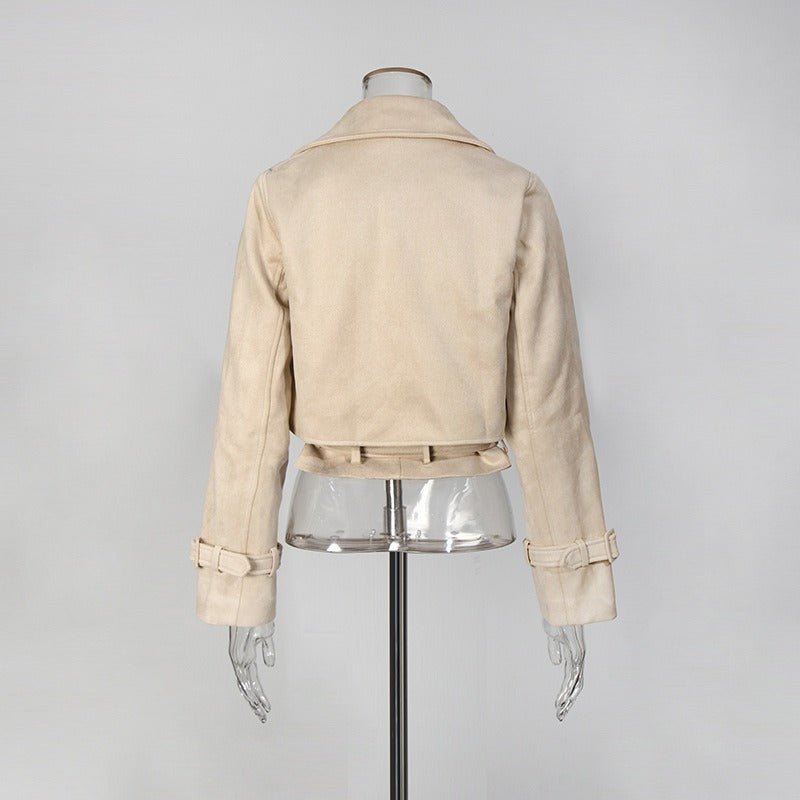 Women’s Cropped Trench Jacket | Belted Lapel Short Coat with Buckle Cuffs - Styeenigma