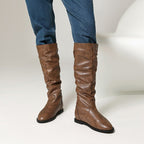 Women's Flat Knee High Boots Slouchy Faux Leather Boots - Styeenigma