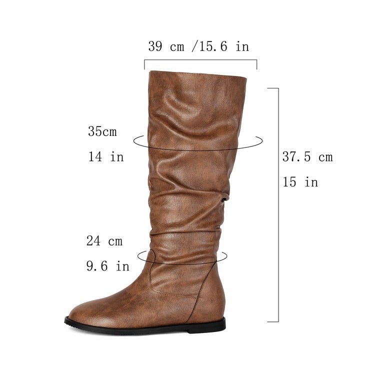 Women's Flat Knee High Boots Slouchy Faux Leather Boots - Styeenigma