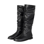 Women's Flat Knee High Boots Slouchy Faux Leather Boots - Styeenigma