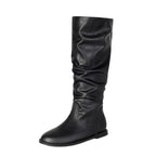Women's Flat Knee High Boots Slouchy Faux Leather Boots - Styeenigma