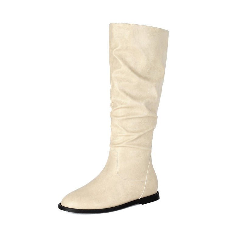 Women's Flat Knee High Boots Slouchy Faux Leather Boots - Styeenigma