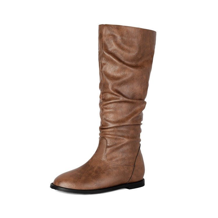 Women's Flat Knee High Boots Slouchy Faux Leather Boots - Styeenigma