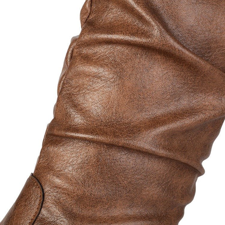 Women's Flat Knee High Boots Slouchy Faux Leather Boots - Styeenigma