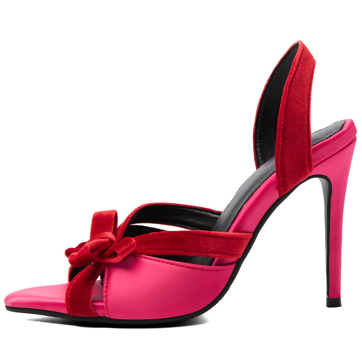 Women's Fuchsia Velvet Slingback Heels with Bow – Stiletto Sandals - Styeenigma