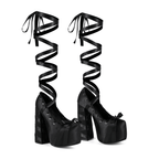 Women's Gothic Lace Up Platform Sandals - Extreme High Thick Sole Stiletto Heels with Bow Tie Up Strap Cosplay Costume Party Shoes - Styeenigma
