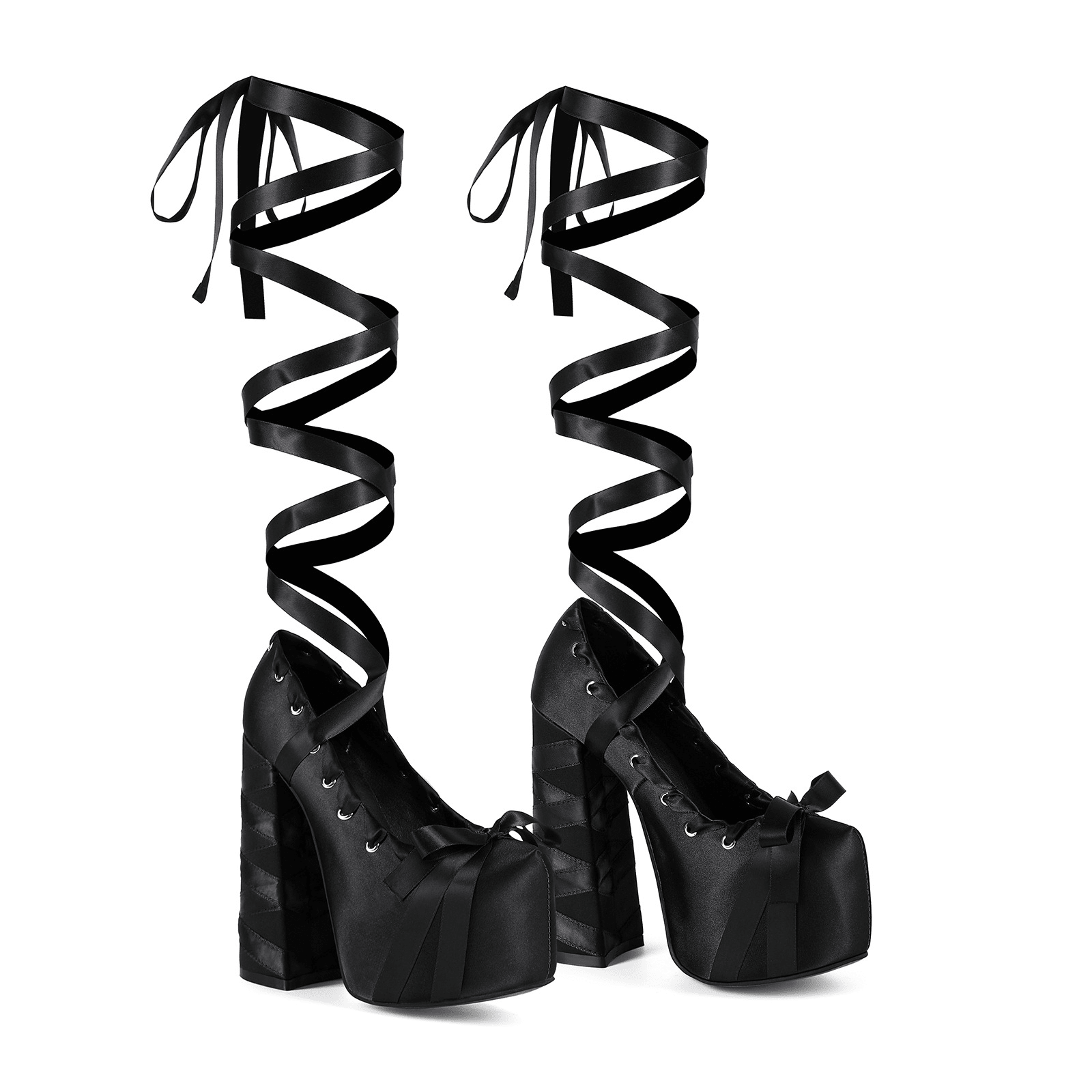 Women's Gothic Lace Up Platform Sandals - Extreme High Thick Sole Stiletto Heels with Bow Tie Up Strap Cosplay Costume Party Shoes - Styeenigma