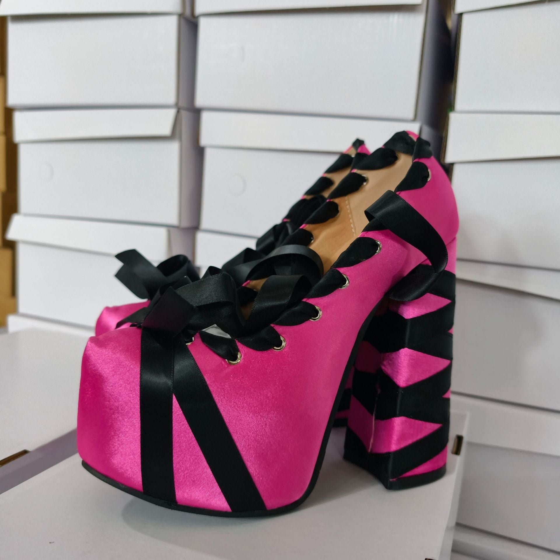 Women's Gothic Lace Up Platform Sandals - Extreme High Thick Sole Stiletto Heels with Bow Tie Up Strap Cosplay Costume Party Shoes - Styeenigma