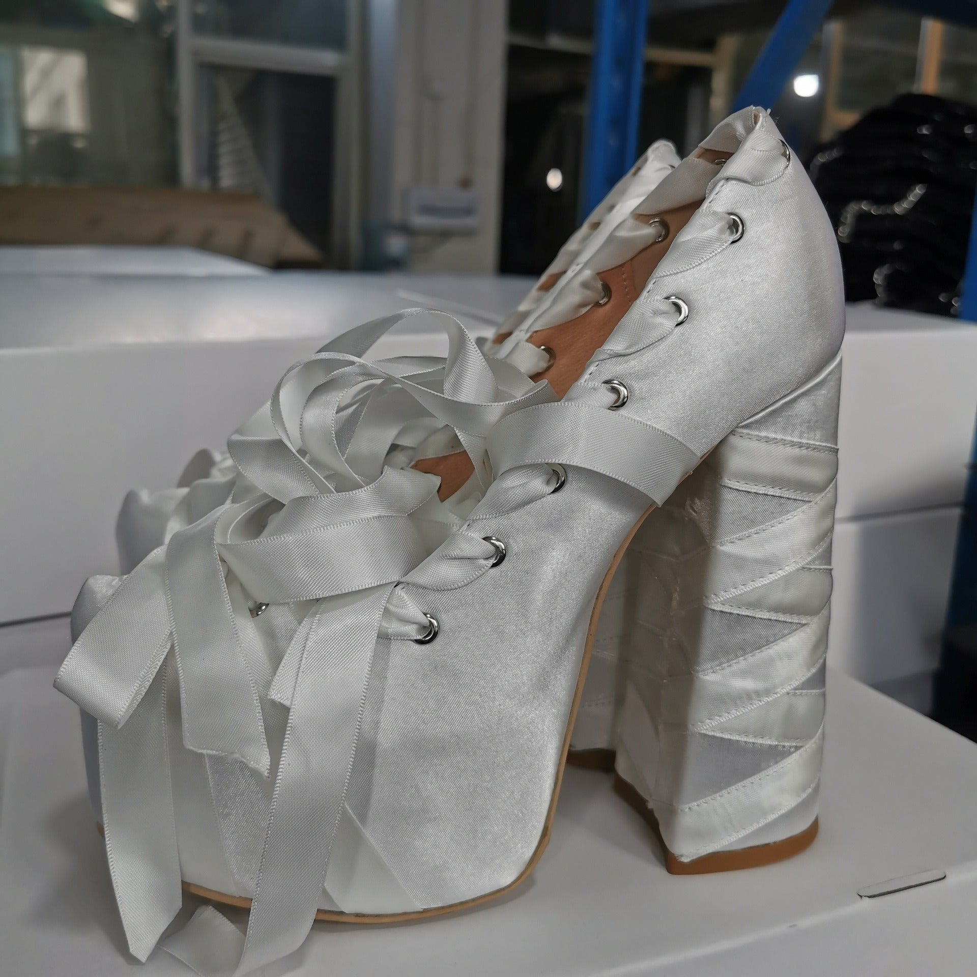 Women's Gothic Lace Up Platform Sandals - Extreme High Thick Sole Stiletto Heels with Bow Tie Up Strap Cosplay Costume Party Shoes - Styeenigma