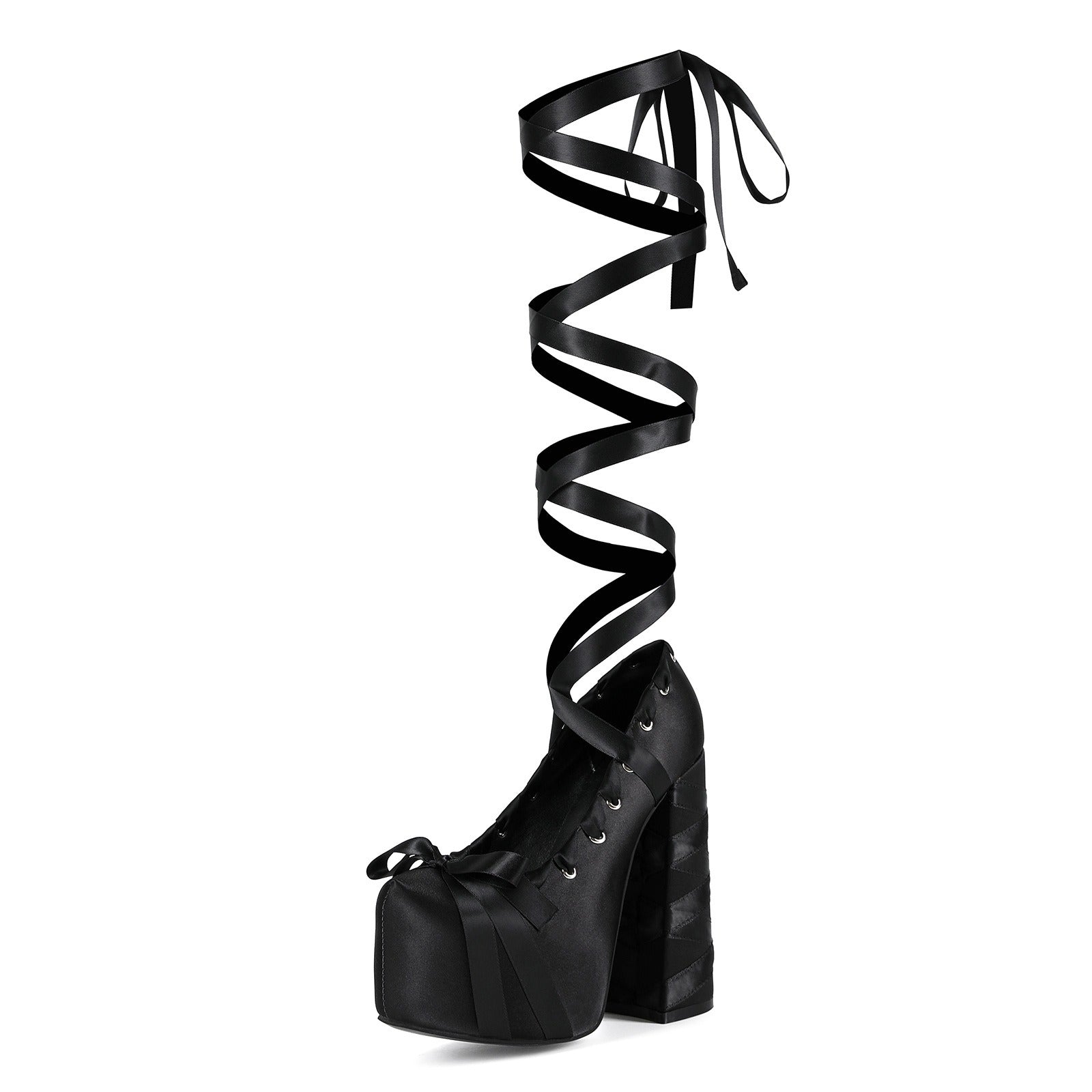 Women's Gothic Lace Up Platform Sandals - Extreme High Thick Sole Stiletto Heels with Bow Tie Up Strap Cosplay Costume Party Shoes - Styeenigma