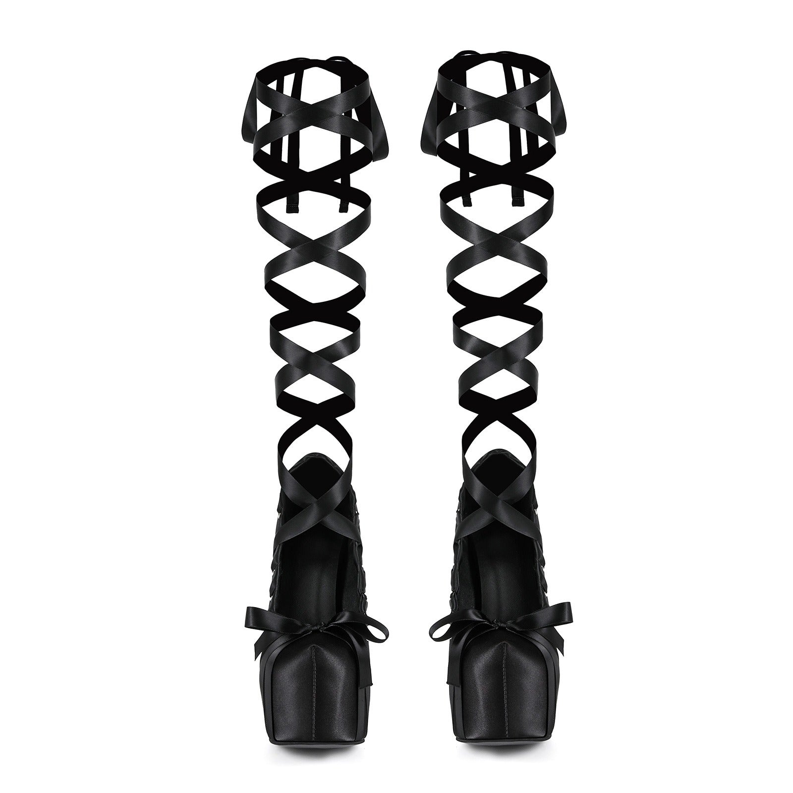 Women's Gothic Lace Up Platform Sandals - Extreme High Thick Sole Stiletto Heels with Bow Tie Up Strap Cosplay Costume Party Shoes - Styeenigma