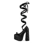 Women's Gothic Lace Up Platform Sandals - Extreme High Thick Sole Stiletto Heels with Bow Tie Up Strap Cosplay Costume Party Shoes - Styeenigma