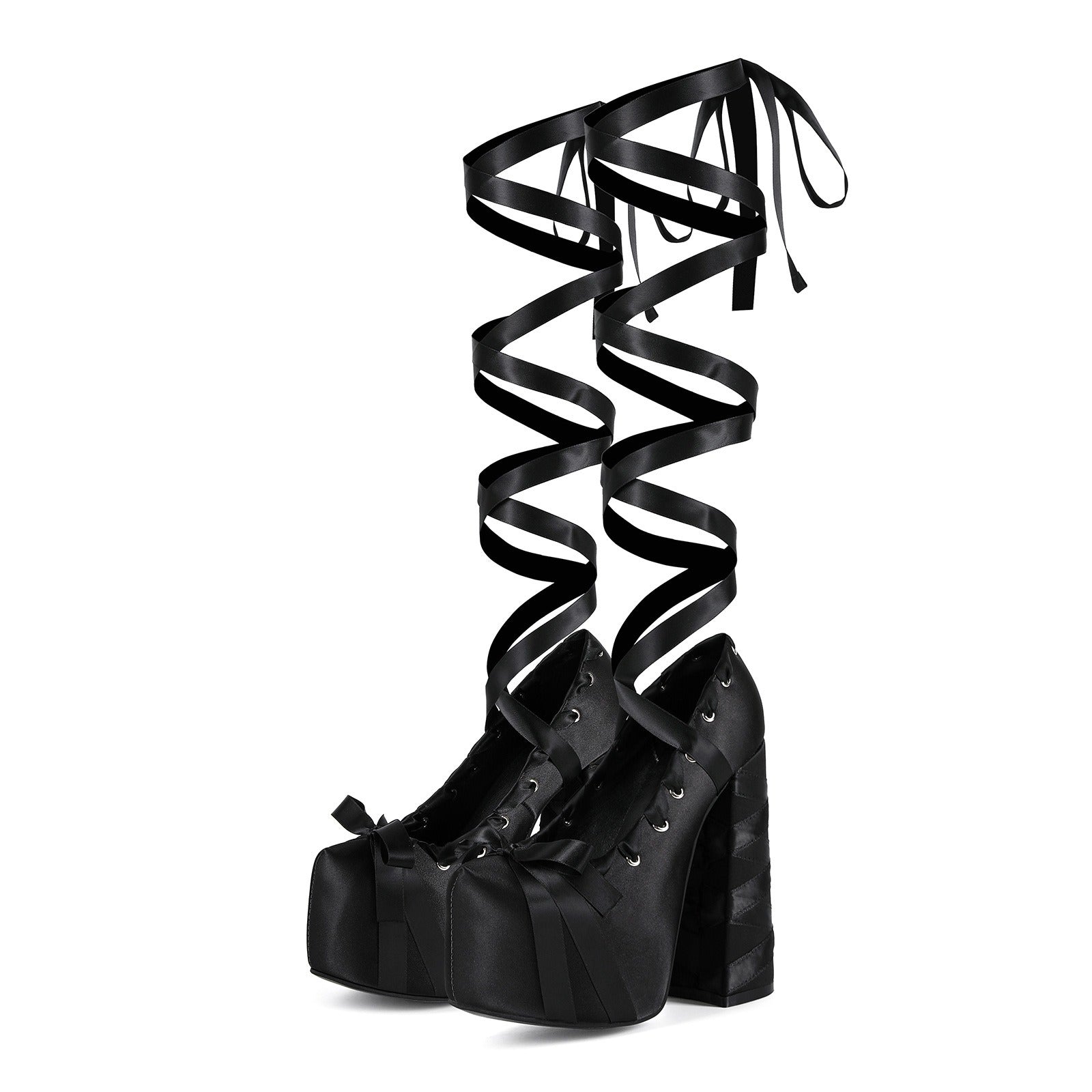 Women's Gothic Lace Up Platform Sandals - Extreme High Thick Sole Stiletto Heels with Bow Tie Up Strap Cosplay Costume Party Shoes - Styeenigma