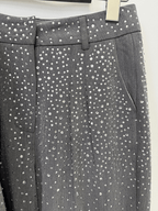 Women's Grey Sparkly Blazer Set - Rhinestone Embellished Suit with Wide Leg Pants for Evening Party - Styeenigma