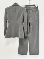 Women's Grey Sparkly Blazer Set - Rhinestone Embellished Suit with Wide Leg Pants for Evening Party - Styeenigma