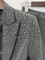 Women's Grey Sparkly Blazer Set - Rhinestone Embellished Suit with Wide Leg Pants for Evening Party - Styeenigma