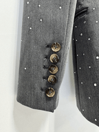Women's Grey Sparkly Blazer Set - Rhinestone Embellished Suit with Wide Leg Pants for Evening Party - Styeenigma