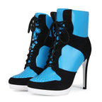 Women's High Top Platform Heel Ankle Boots - Y2K Contrast Lace Up Sneaker Boots with Hidden Wedge - Styeenigma