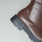 Women's Lace-Up Knee High Boots Faux Leather Chunky Sole Combat Boots - Styeenigma