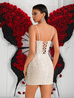 Elegant Women's Lace Spaghetti Strap Mini Dress - Sexy Party Club-wear Evening Gown