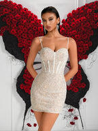 Elegant Women's Lace Spaghetti Strap Mini Dress - Sexy Party Club-wear Evening Gown