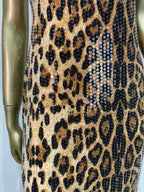 High Neck Sleeveless Leopard Print Maxi Dress | Sequin Embellished Evening Gown