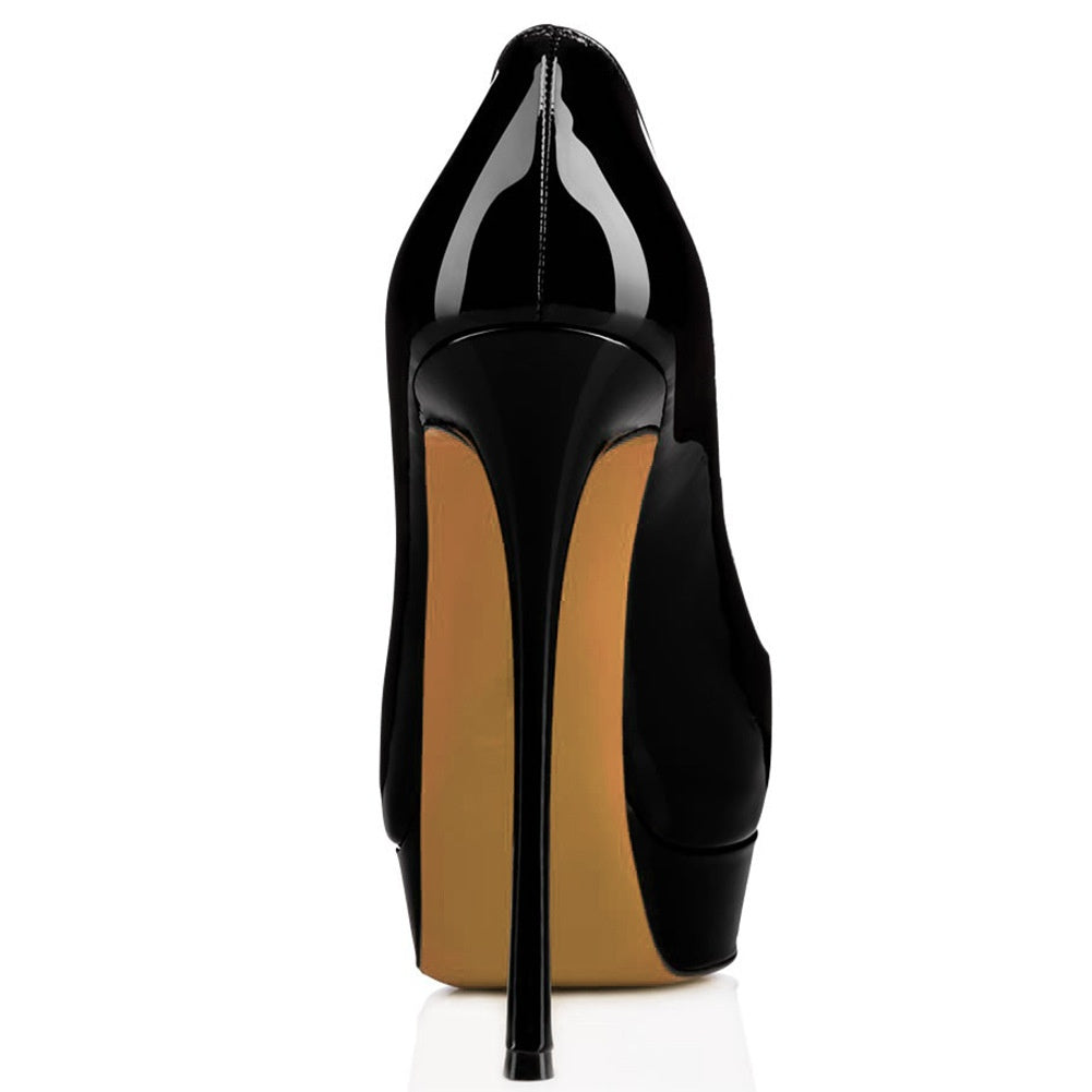 Women's Patent Leather Platform Pumps - 16cm Stiletto High Heels with Platform