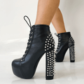 Women's Punk Studded Platform Boots - Gothic Lace Up Ankle Boots with Spikes | Heavy Metal High Heel Shoes - Styeenigma