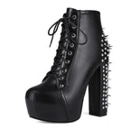 Women's Punk Studded Platform Boots - Gothic Lace Up Ankle Boots with Spikes | Heavy Metal High Heel Shoes - Styeenigma