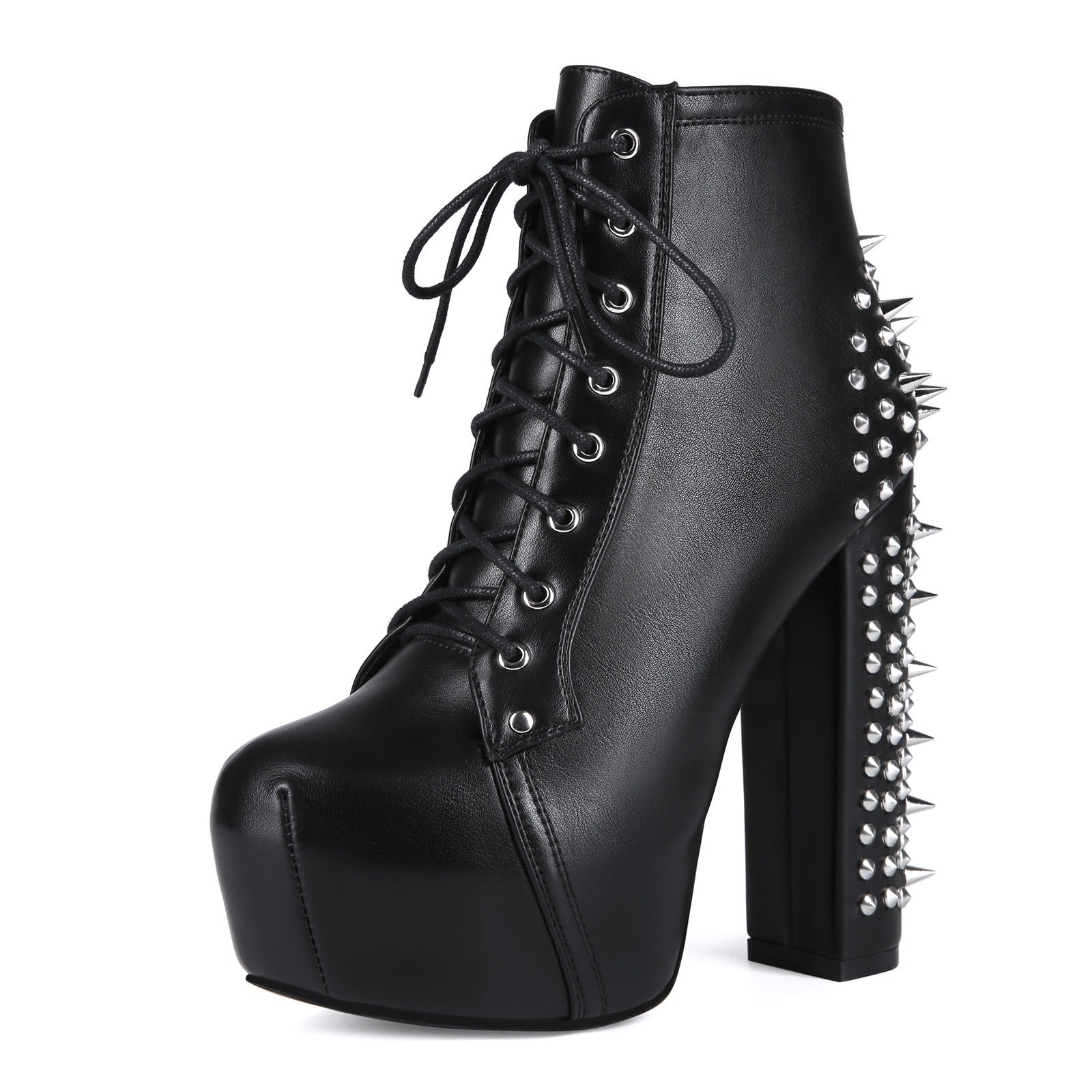 Women's Punk Studded Platform Boots - Gothic Lace Up Ankle Boots with Spikes | Heavy Metal High Heel Shoes - Styeenigma