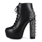 Women's Punk Studded Platform Boots - Gothic Lace Up Ankle Boots with Spikes | Heavy Metal High Heel Shoes - Styeenigma